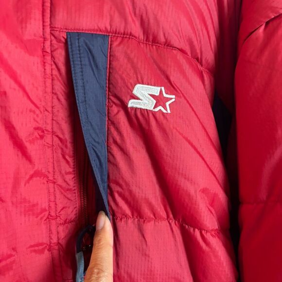 Vintage 90's Y2K Red White Blue Starter Puffer Jacket Mens Size Large Reversible - Picture 3 of 10